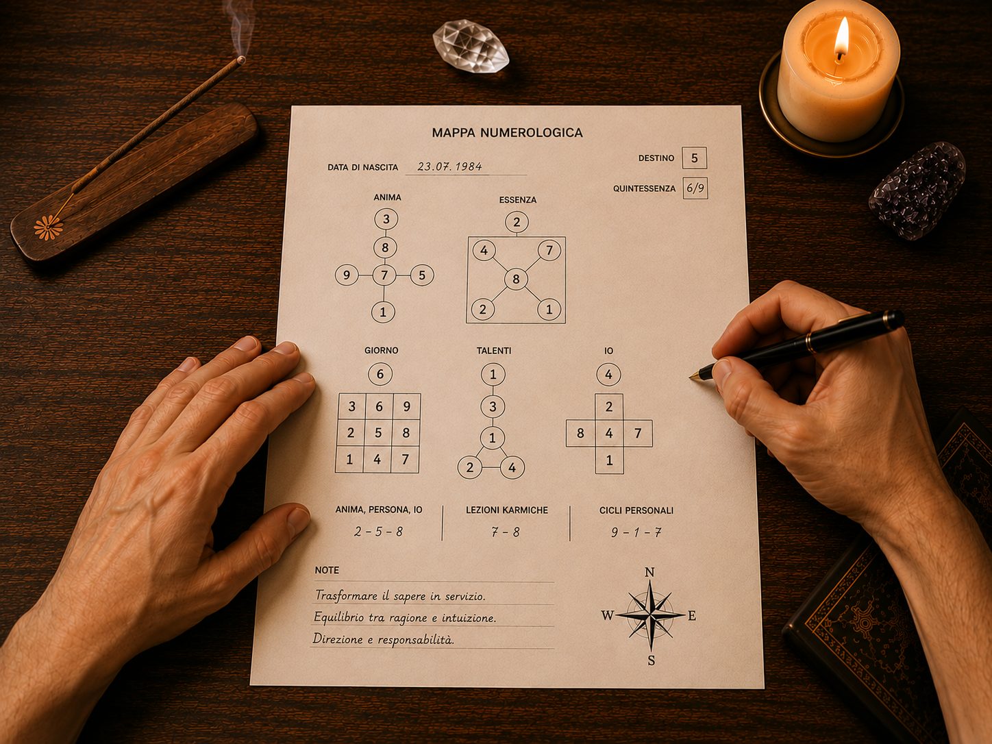 Lettura analisi numerologica con compilazione della mappa personale.