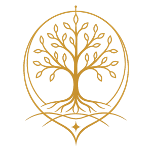 Simbolo dorato Numerologia transgenerazionale con albero genealogico e radici familiari
