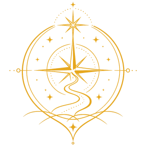 Simbolo dorato Numerologia con bussola e sentiero dedicato ai cambiamenti personali