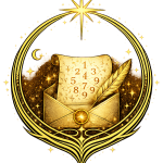 Simbolo dorato per analisi numerologica via email con pergamena, Numeri e busta luminosa del Metodo ConTatto Alchemico.